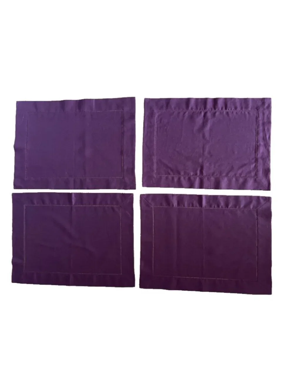 POTTERY BARN Placemats Set 4 100% Linen Purple Hemstitch 19